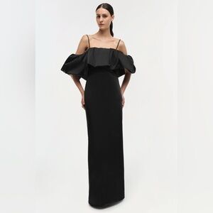 SIMKHAI Dorina Cold-Shoulder Ruffled Taffeta Maxi Dress NWT